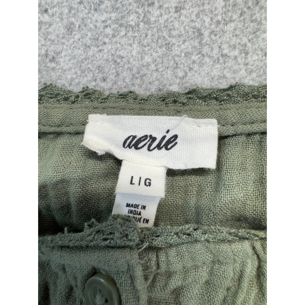 Aerie Olive Green Gauze Crop Top Womens Large Boho Cottagecore Flutter Sleeve - Picture 6 of 9